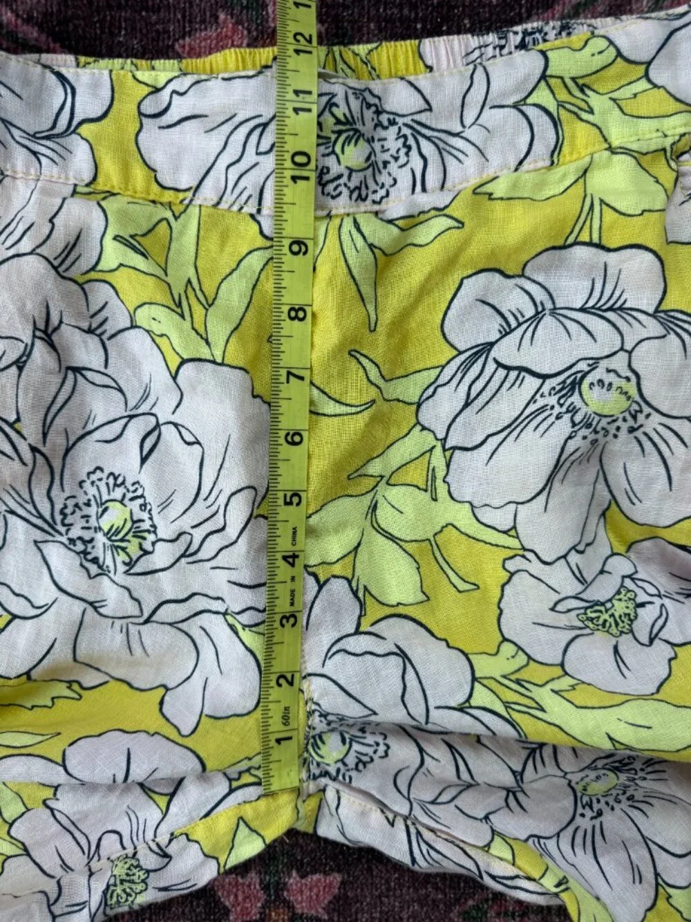C&C California 100% Linen Yellow & Pink Floral Wide-Leg Ankle Pants Size Small